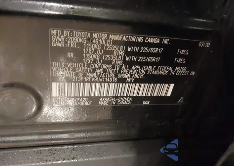 2020 Toyota Rav4 Xle z USA, uszkodzony, nr VIN 2T3P1RFV9LW114016